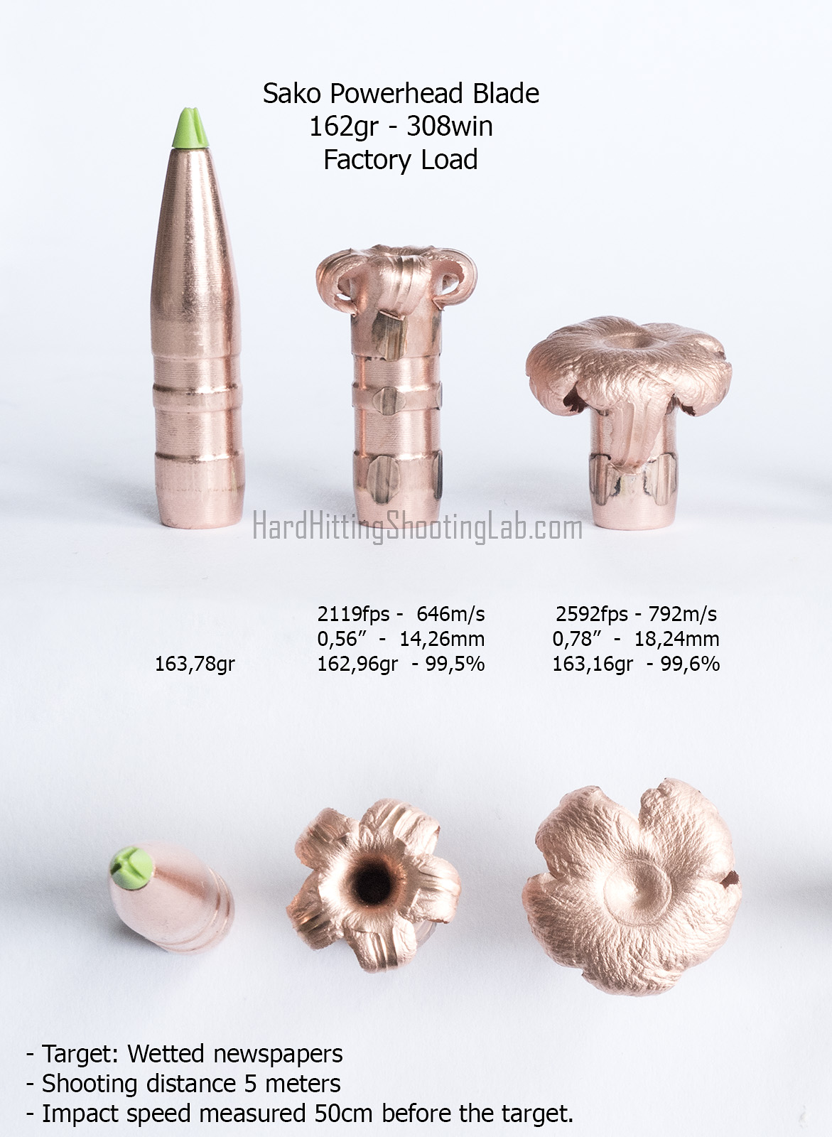 Sako Powerhead Blade 162gr 308win Factory cartridge Bullet test HardHitting Shooting Lab